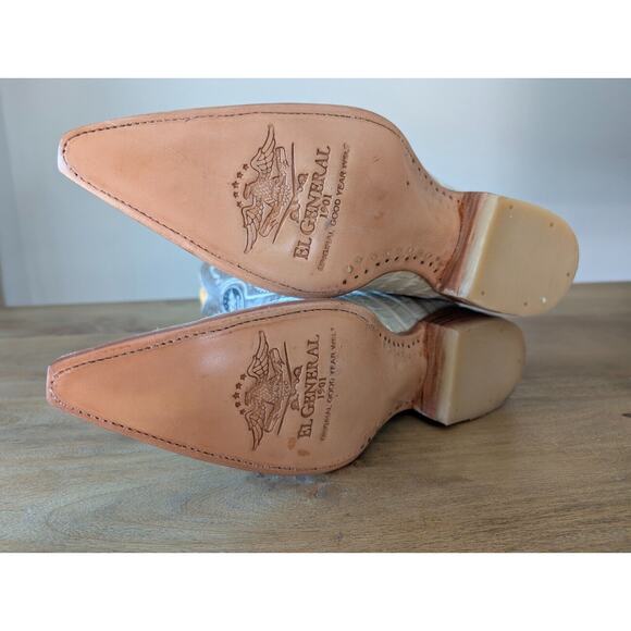 El General Cowboy Boots Mens Size 6 White Exotic Leather Croc Tail Embroidered - Picture 3 of 4